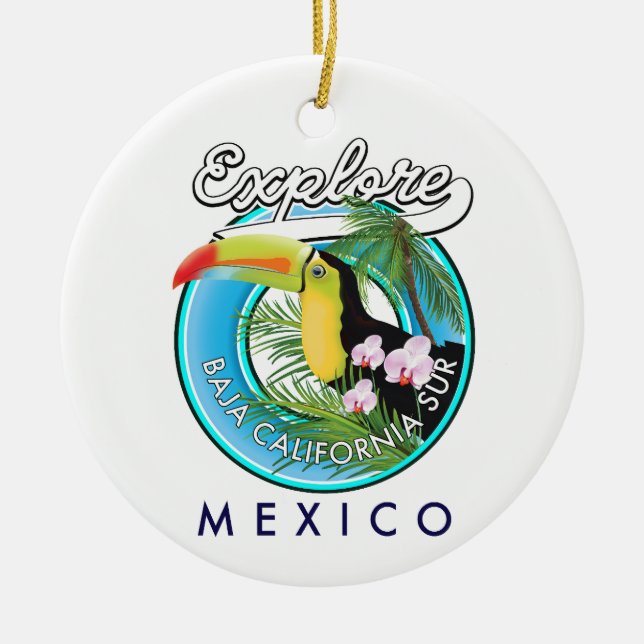 Baja California Sur Mexico retro logo Ceramic Tree Decoration (Front)