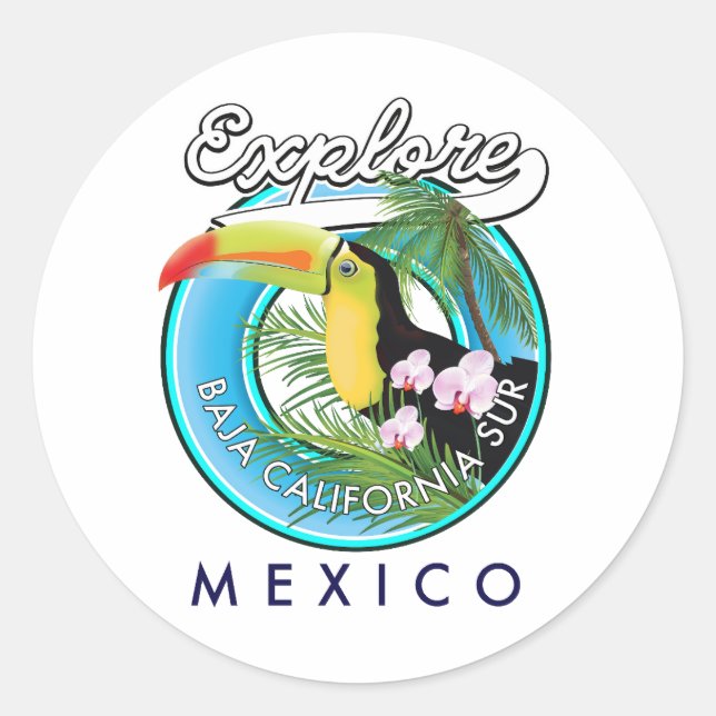Baja California Sur Mexico retro logo Classic Round Sticker (Front)