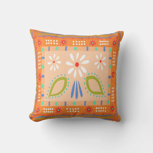 Baja Fiesta Orange Throw Pillow (Front)