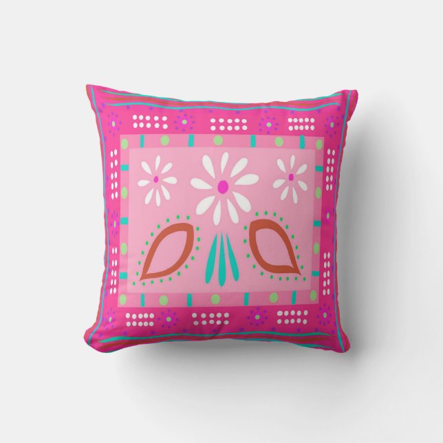 Baja Fiesta Pink Throw Pillow (Front)
