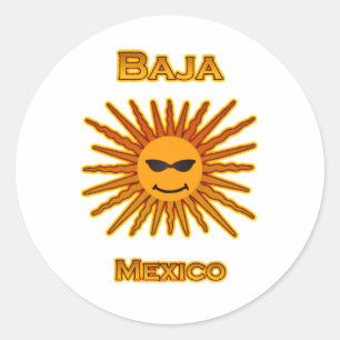 Baja Mexico Sun Face Icon Classic Round Sticker