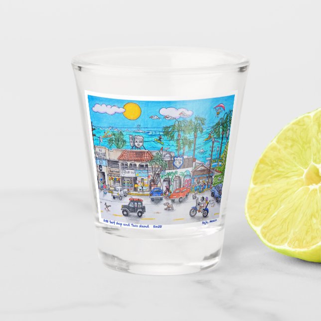 Baja Surf Shop and taco stand Shot Glass (Front)