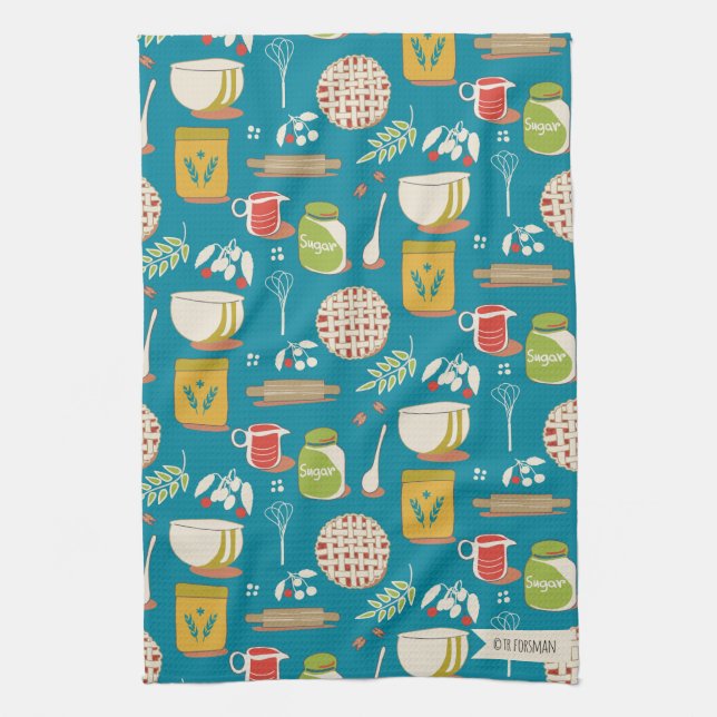 Bake a Cherry Pie on teal Tea Towel (Vertical)