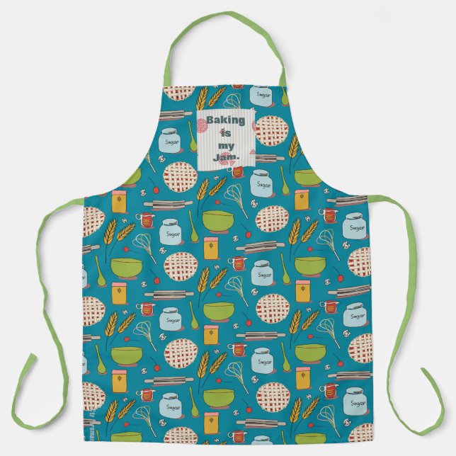 Bake a pie fabric pattern with customisable patch  apron (Front)