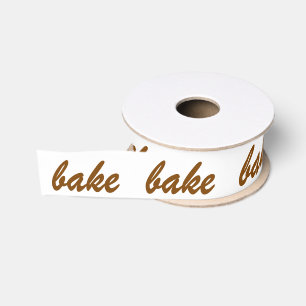 bake bake bake Chocolate Brown White Brush Script Grosgrain Ribbon