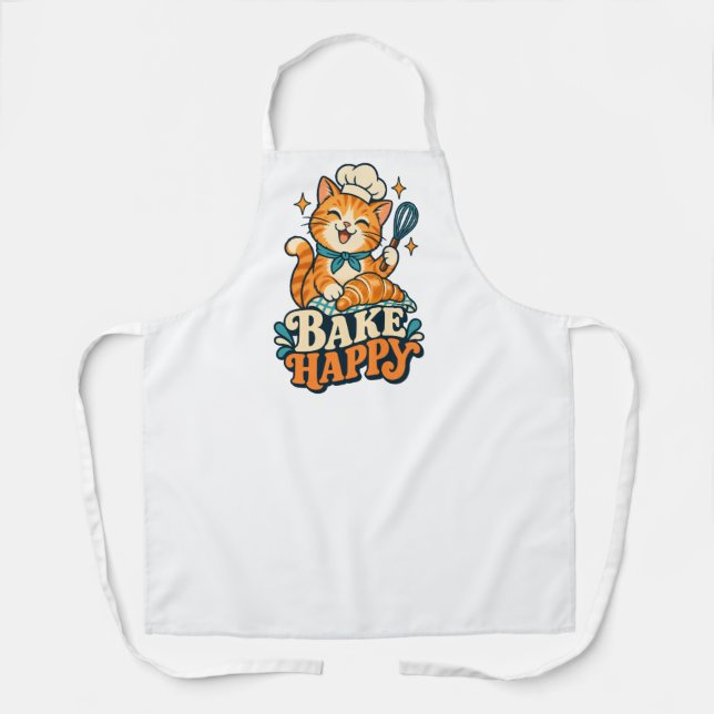 Bake Happy Cat Chef Kitchen Apron (Front)