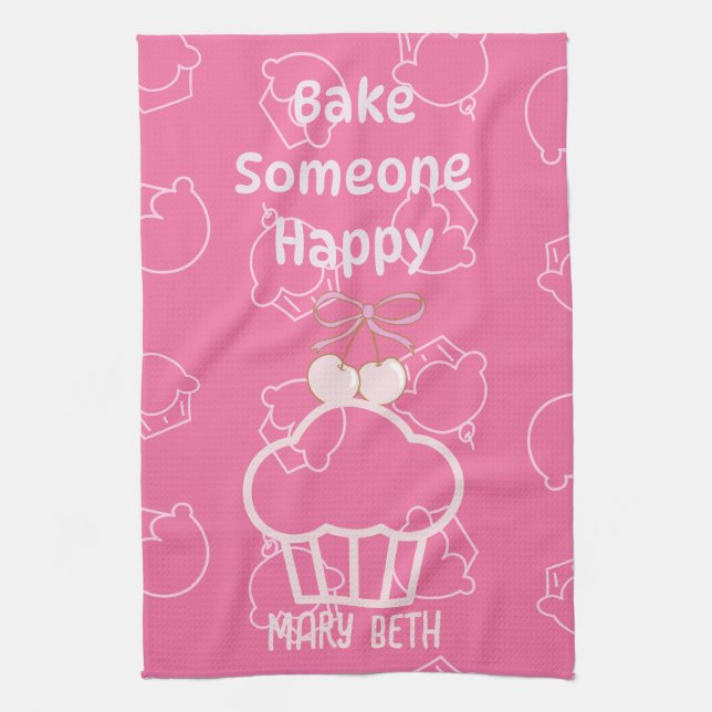 Bake happy pink Kitchen Towels (Vertical)