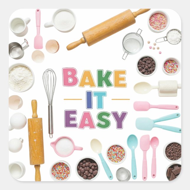 Bake It Easy Square Sticker (Front)