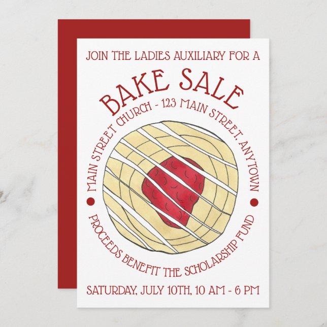Bake Sale Breakfast Brunch Cherry Danish Pastry Invitation (Front/Back)