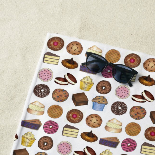 Bake Sale Doughnut Cupcake Cream Puff Cake Pie Sli Beach Towel (In Situ)