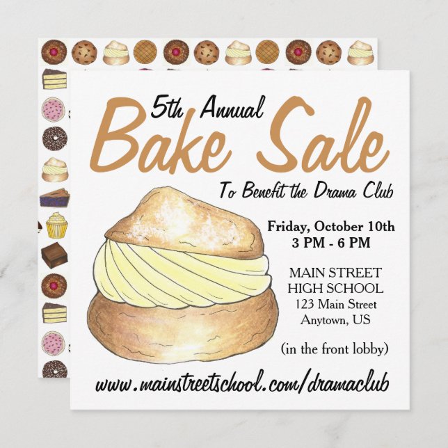 Bake Sale Doughnut Cupcake Cream Puff Cake Pie Sli Invitation (Front/Back)