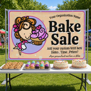 Bake Sale Fundraiser Cute Baker Girl Cupcakes Banner