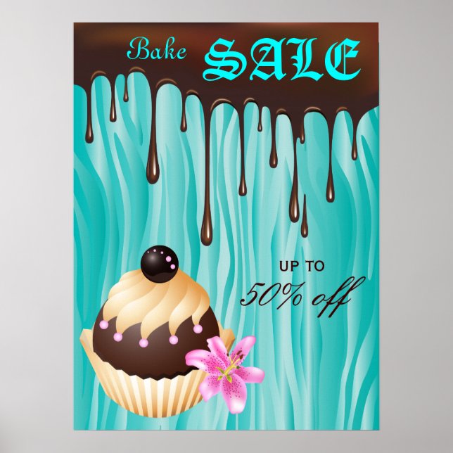 Bake Sale Poster Chocolate Cupcake Blue (Front)