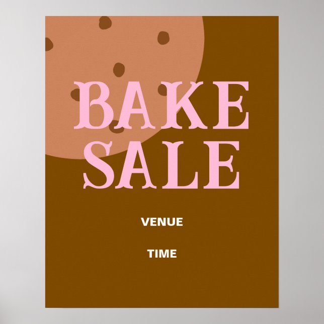 Bake Sale Sign, Cute Bake Sale Announcement, Brown Poster (Front)