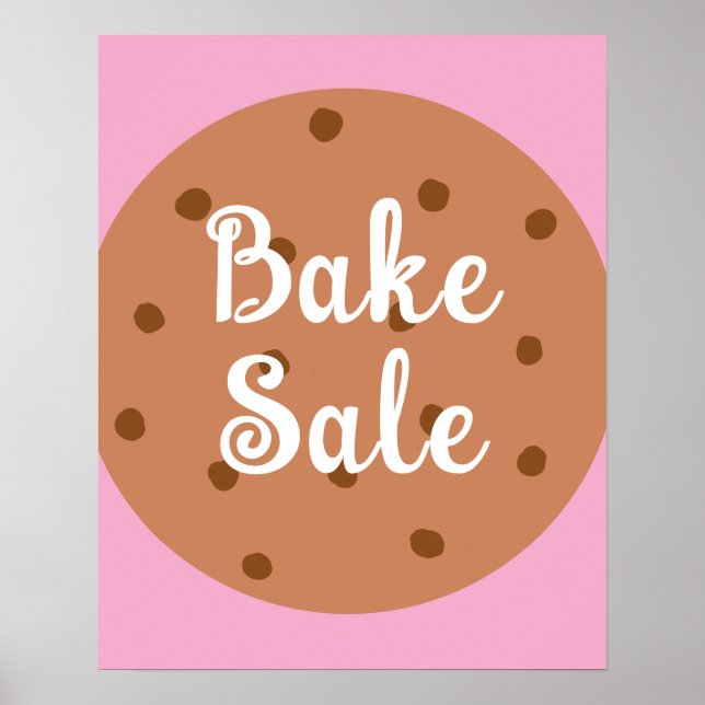 Bake Sale Sign, Cute Bake Sale Announcement, Pink Poster (Front)