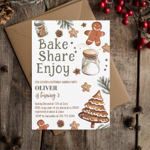 Bake Share Enjoy Christmas Birthday Party Invitation