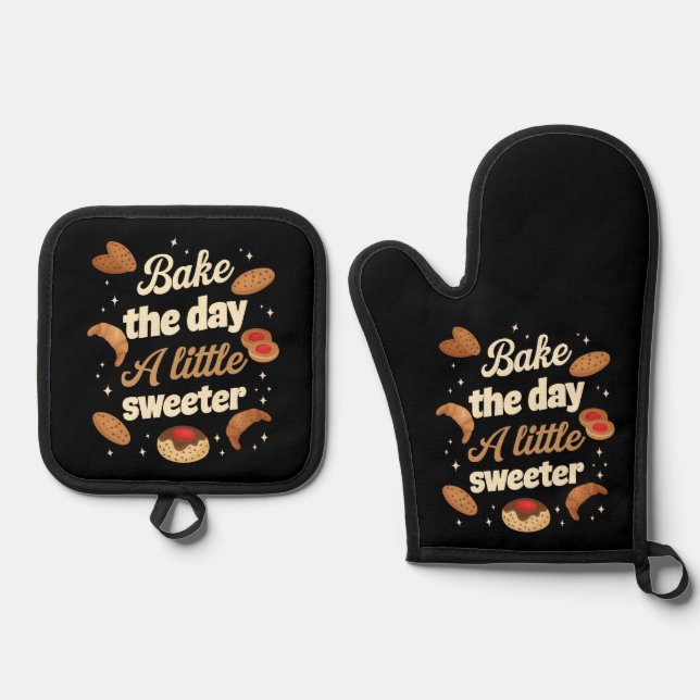 Bake the day a little sweeter oven mitt & pot holder set (Front)