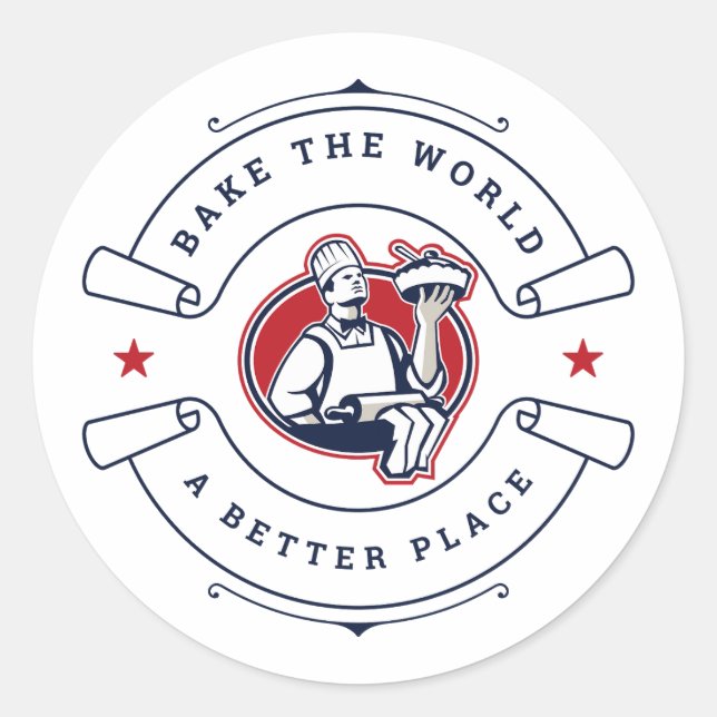 Bake The World A Better Place Bakery Chef Classic Round Sticker (Front)