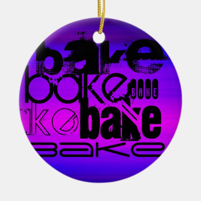 Bake; Vibrant Violet Blue and Magenta Ceramic Tree Decoration (Front)