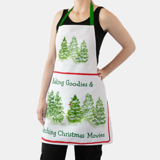 Bake + Watch Christmas Movies Watercolor Trees Fun Apron (Insitu)