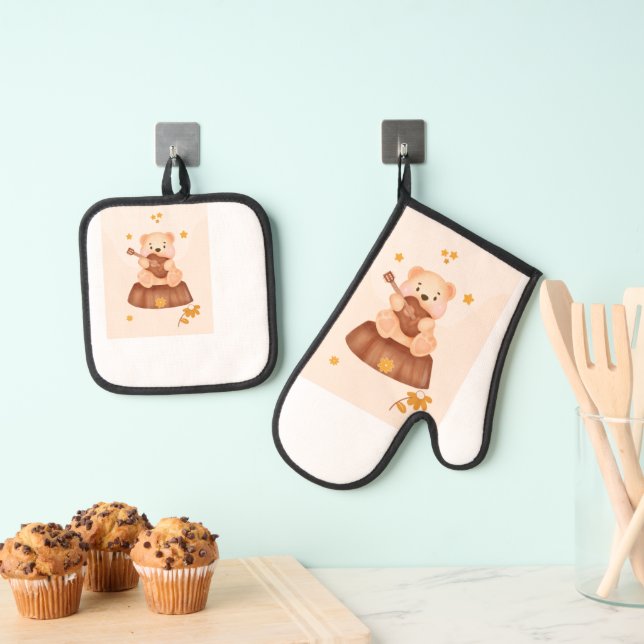 "Bake with Confidence: Premium Oven Gloves for Hom Mitt & Pot Holder Set (Insitu(Hanging))