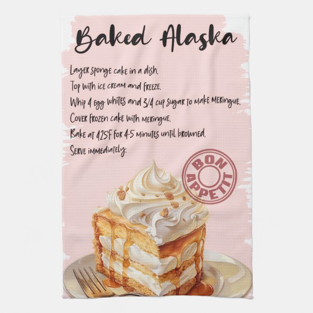 Baked Alaska Recipe Tea Towel (Vertical)