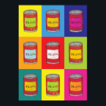 Baked Bean Tins Food Pop Art Kitchen Poster<br><div class="desc">Colourful kitchen wall art of multicoloured squares with baked bean tins</div>