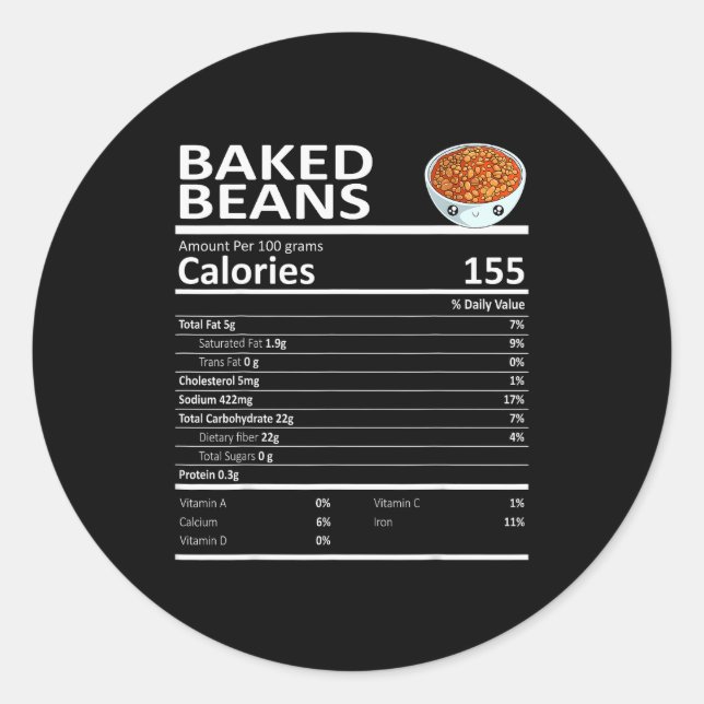 Baked Beans Nutritional Facts Thanksgiving X-mas G Classic Round Sticker (Front)