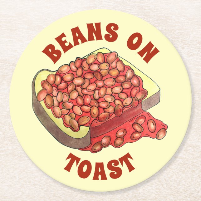 Baked Beans on Toast UK British Cuisine Food Round Paper Coaster (Front)