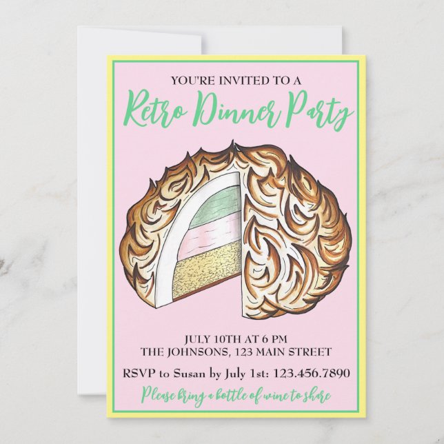 Baked Bombe Alaska Retro Dinner Party Dessert Food Invitation (Front)
