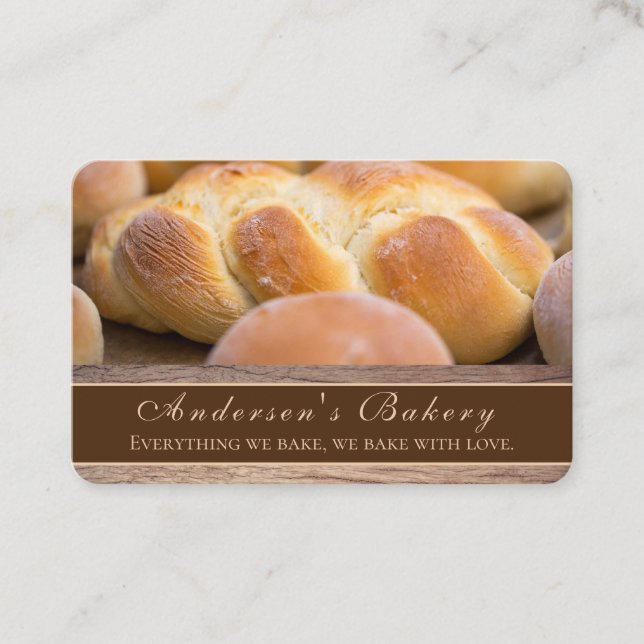 Baked Bread On Wood Design Chef Bakery  Business Card (Front)