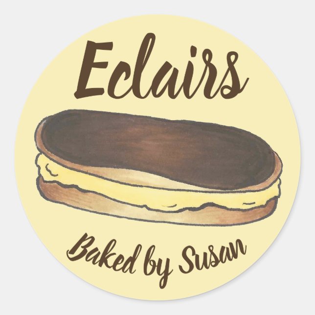 Baked By Homemade Eclair Pastry Personalised Classic Round Sticker (Front)
