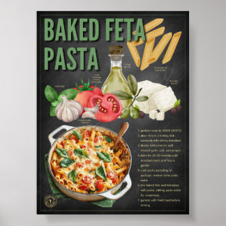 Baked Feta Pasta Recipe Chalkboard Print