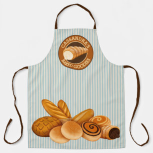 Baked Goodies Pastry Bread Baker Logo Blue Stripes Apron