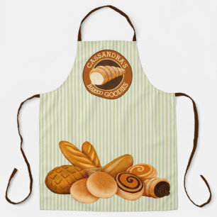 Baked Goodies Pastry Bread Baker Logo Green Stripe Apron