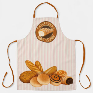 Baked Goodies Pastry Bread Baker Logo Pink Stripes Apron