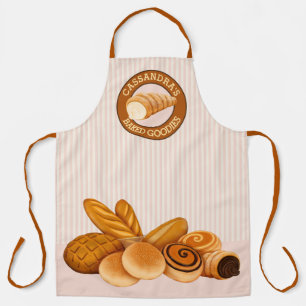 Baked Goodies Pastry Bread Baker Logo Pink Stripes Apron