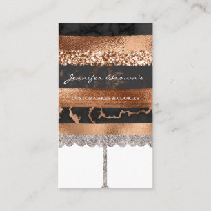 Baked Goods Cake Bakery Glitz Copper Marble Black Business Card