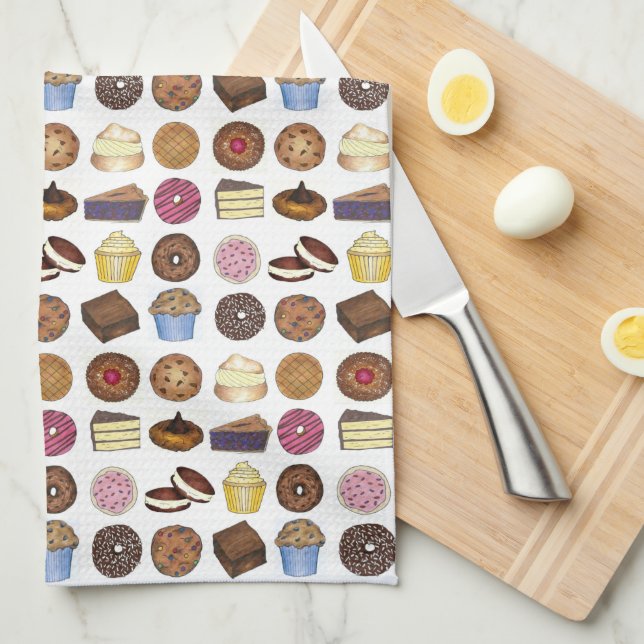 Baked Goods Foodie Muffin Cake Whoopie Pie Cupcake Tea Towel (Quarter Fold)