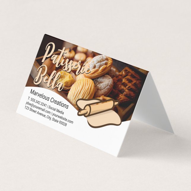 Baked Pastries | Rolling Pin and Dough Business Card (Front)