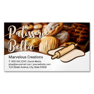 Baked Pastries   Rolling Pin and Dough Magnetic Business Card