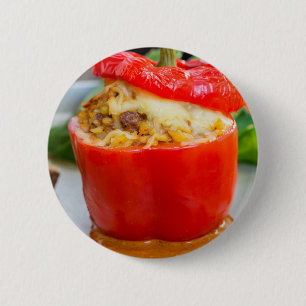 Baked stuffed peppers with meat sauce and cheese 6 cm round badge
