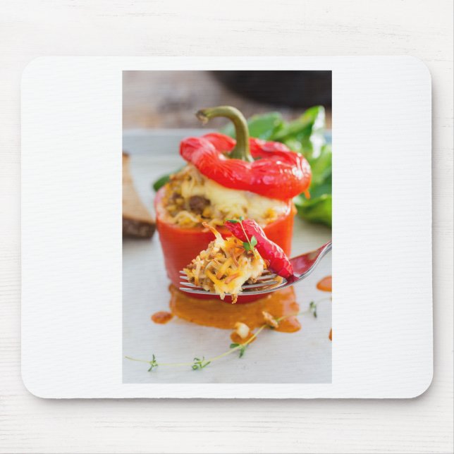 Baked stuffed peppers with meat sauce and cheese mouse mat (Front)