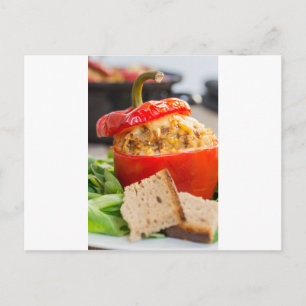 Baked stuffed peppers with meat sauce and cheese postcard