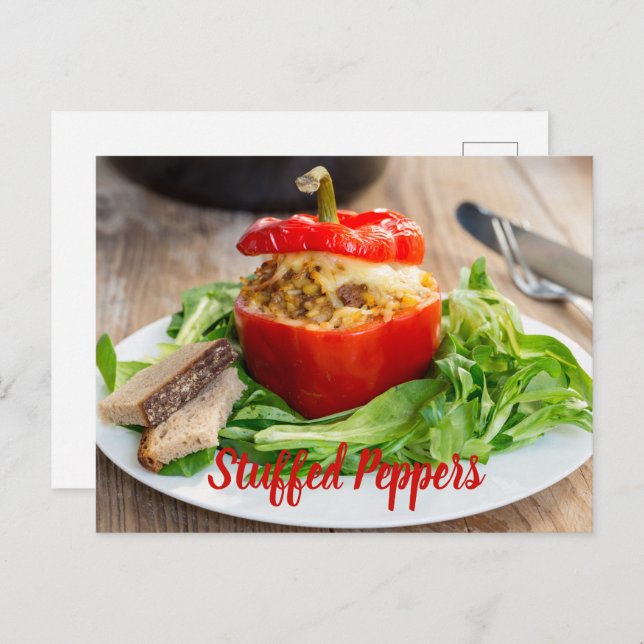 Baked Stuffed Peppers with meat sauce and cheese Postcard (Front/Back)