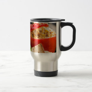 Baked stuffed peppers with meat sauce and cheese travel mug