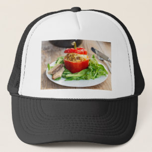 Baked stuffed peppers with meat sauce and cheese trucker hat