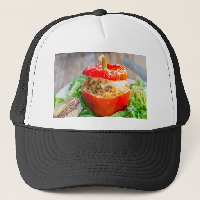 Baked stuffed peppers with meat sauce and cheese trucker hat (Front)