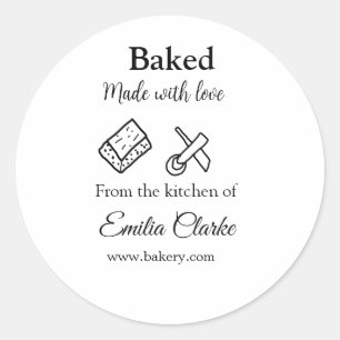 Baked with love bakery business add name texture l classic round sticker
