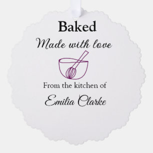 Baked with love bakery business add name texture l tree decoration card